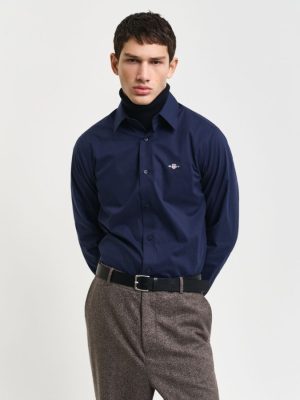 Slim Fit Stretch Poplin Shirtכחול